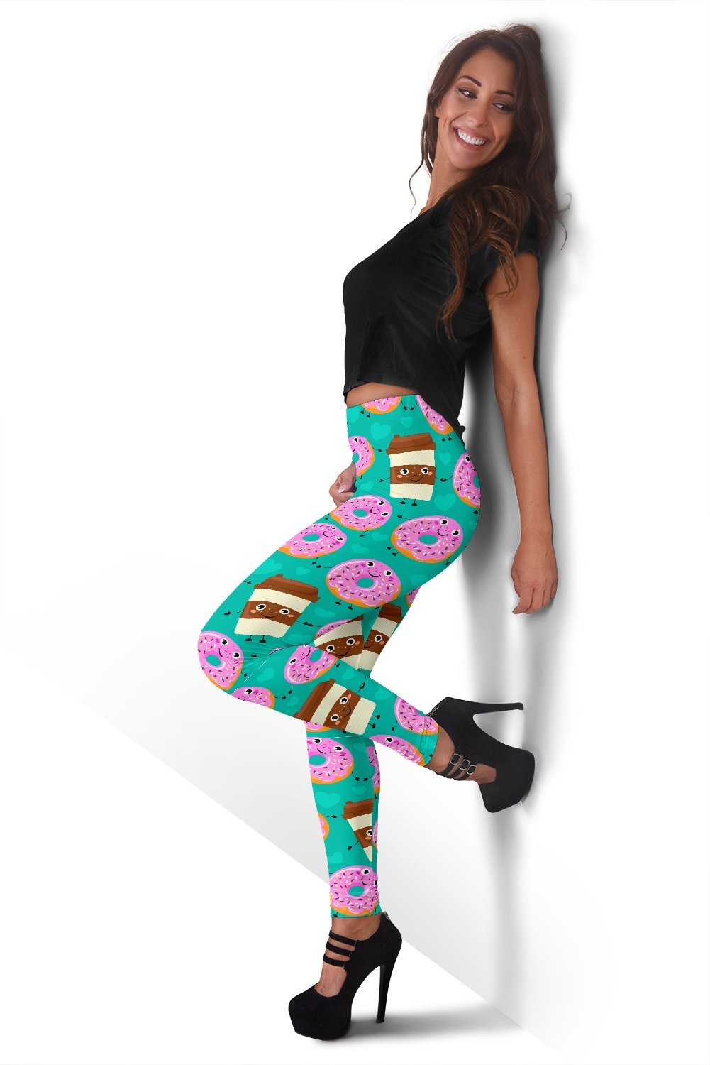 Coffee Donut Pattern Print Women Leggings-grizzshop