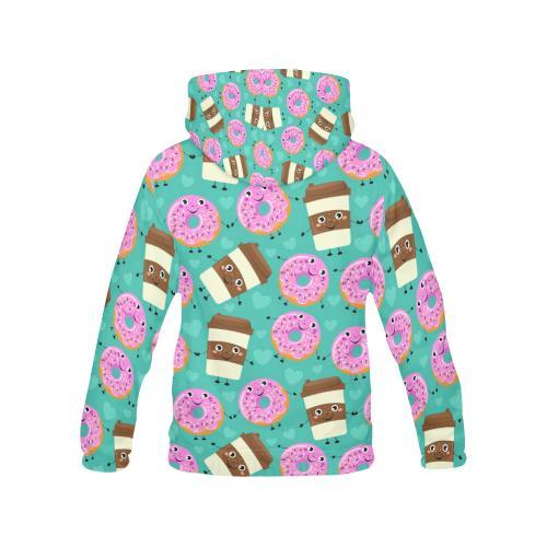 Coffee Donut Pattern Print Women Pullover Hoodie-grizzshop