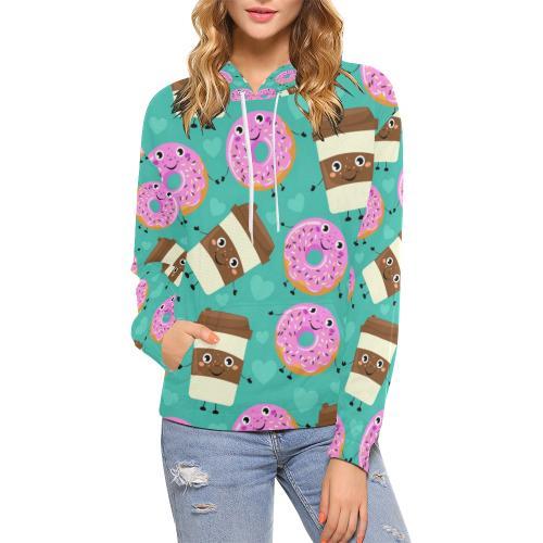 Coffee Donut Pattern Print Women Pullover Hoodie-grizzshop