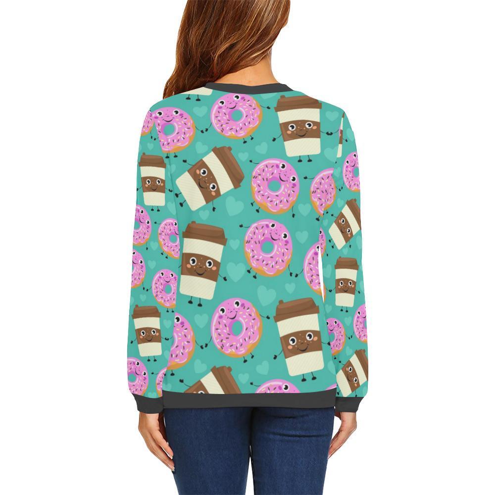 Coffee Donut Pattern Print Women's Sweatshirt-grizzshop