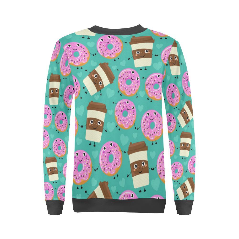 Coffee Donut Pattern Print Women's Sweatshirt-grizzshop