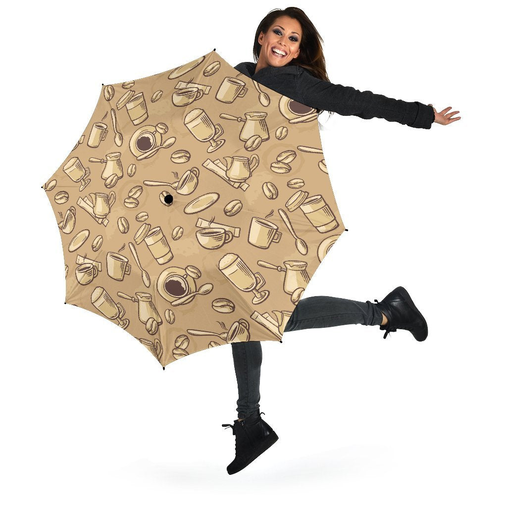 Coffee Pattern Print Automatic Foldable Umbrella-grizzshop