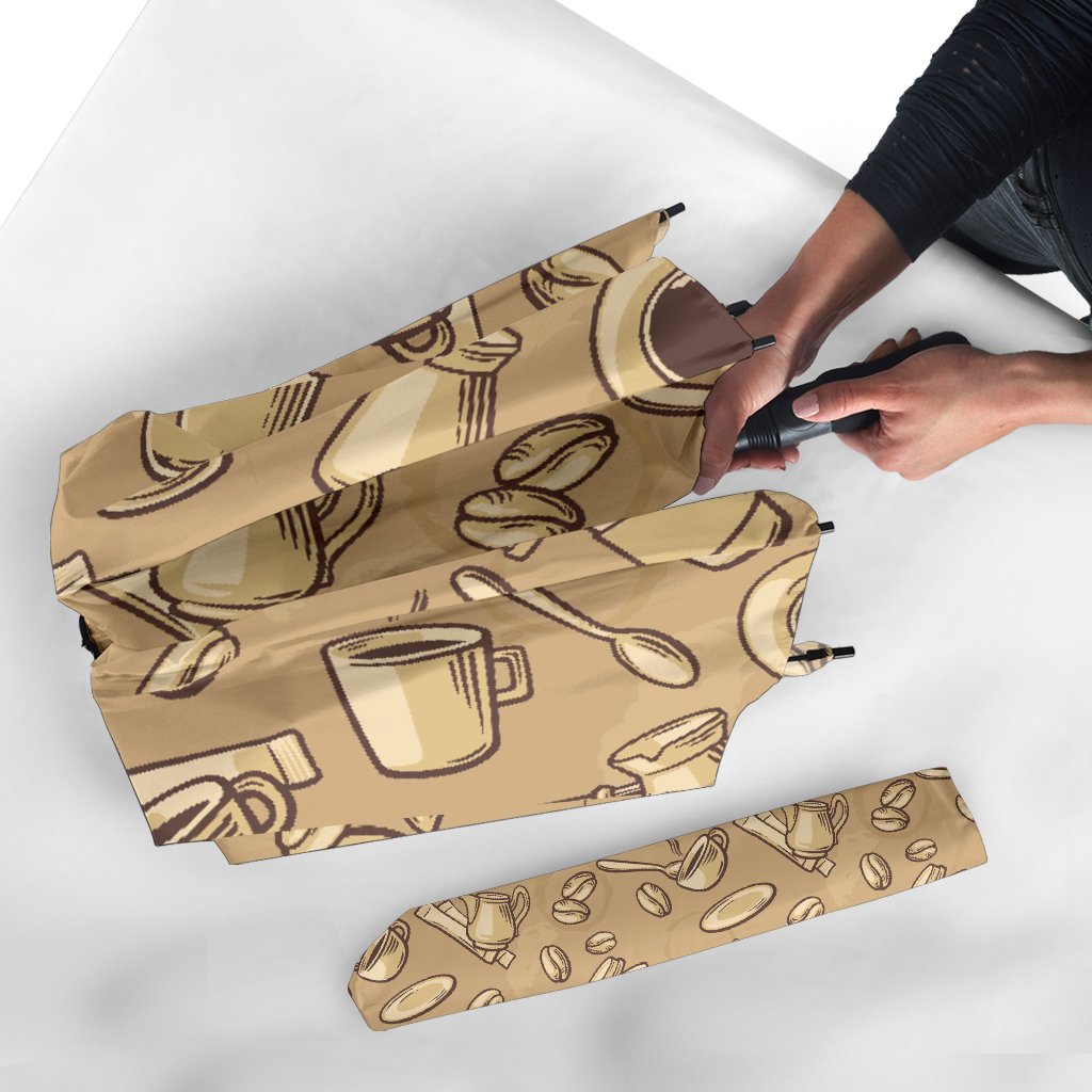 Coffee Pattern Print Automatic Foldable Umbrella-grizzshop