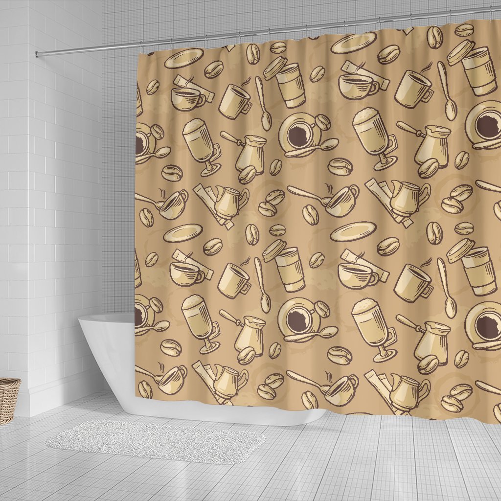 Coffee Pattern Print Bathroom Shower Curtain-grizzshop