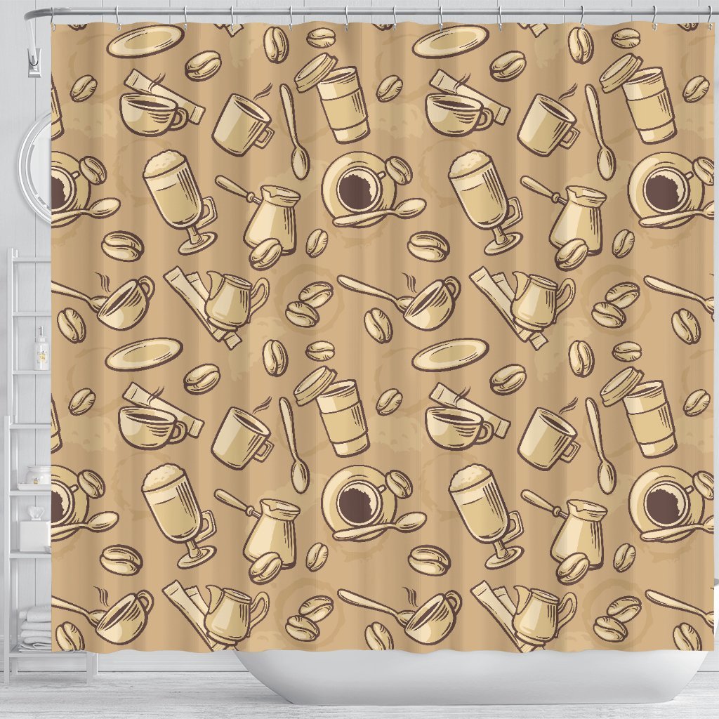 Coffee Pattern Print Bathroom Shower Curtain-grizzshop