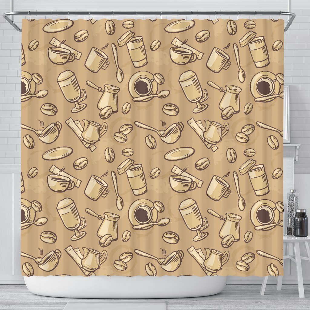 Coffee Pattern Print Bathroom Shower Curtain-grizzshop