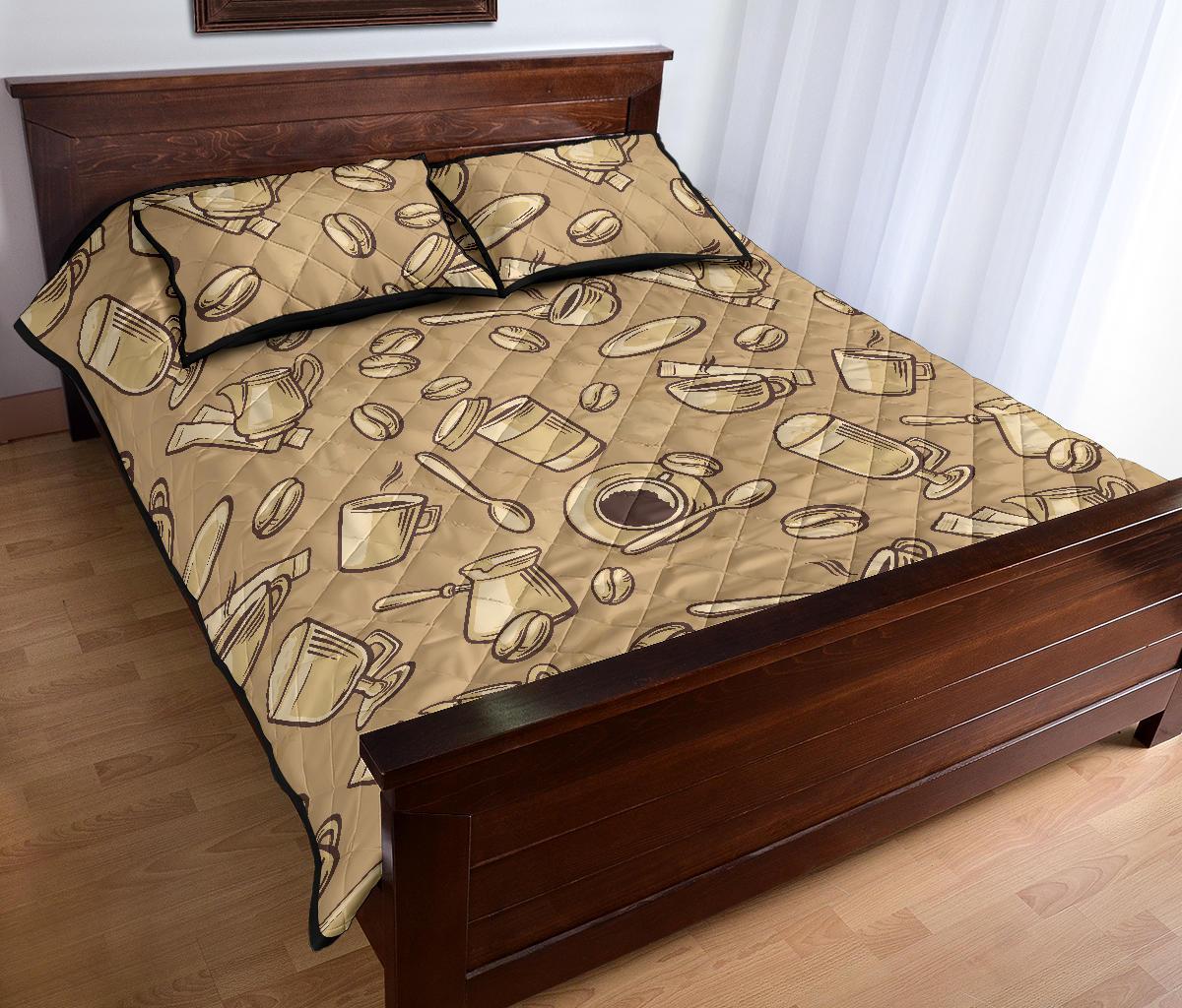 Coffee Pattern Print Bed Set Quilt-grizzshop