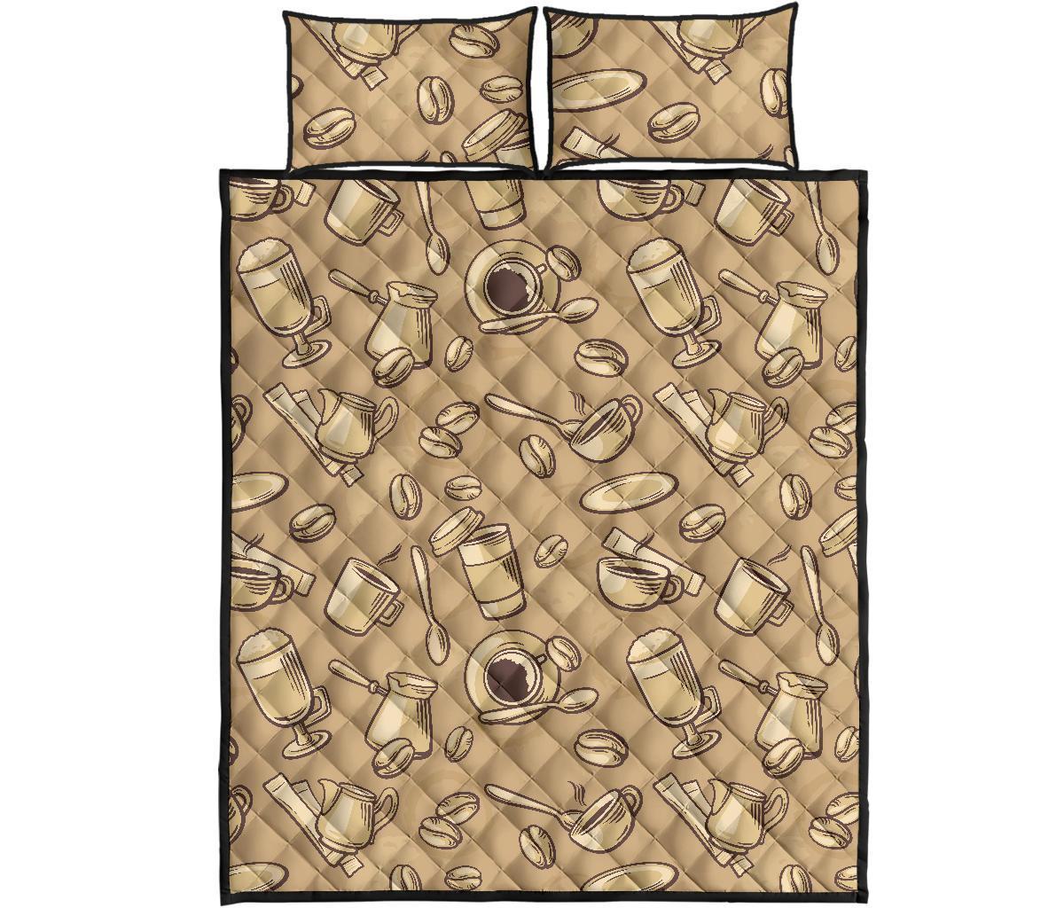 Coffee Pattern Print Bed Set Quilt-grizzshop