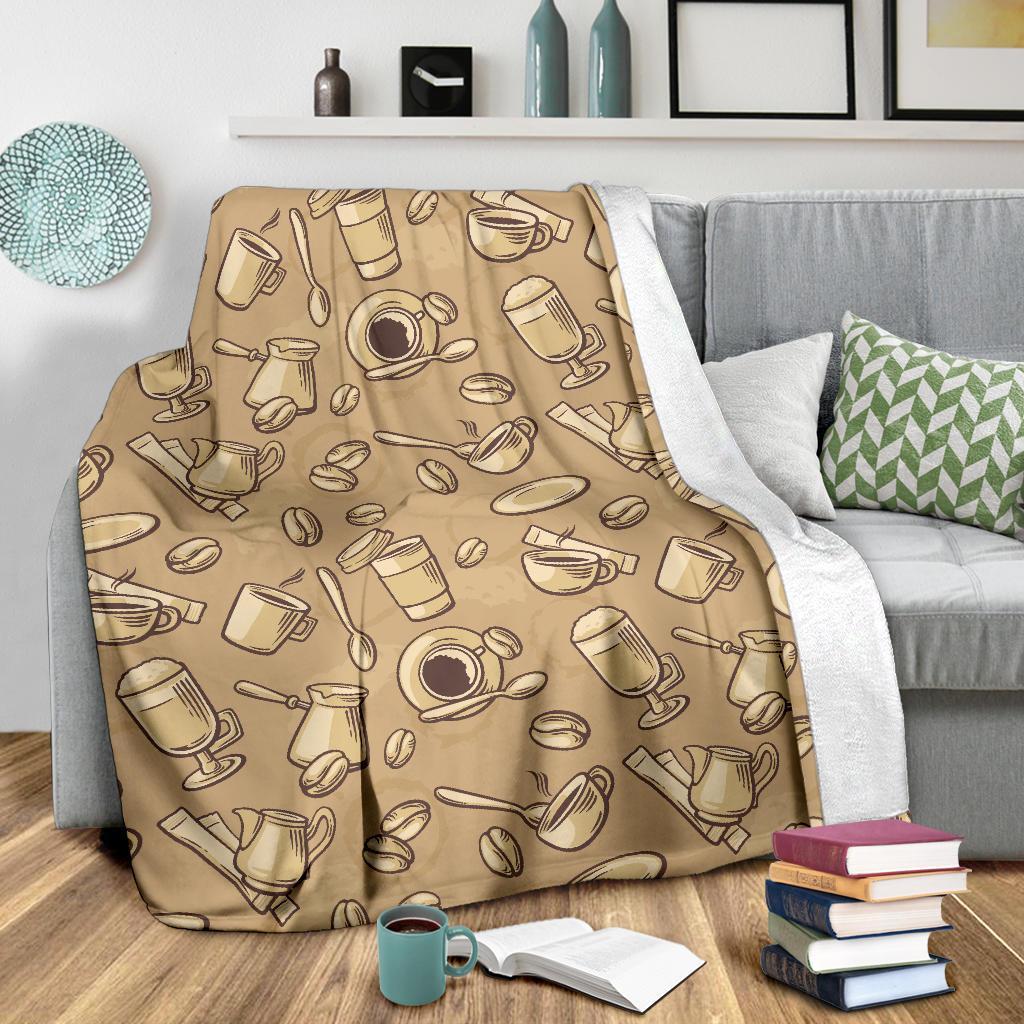 Coffee Pattern Print Blanket-grizzshop