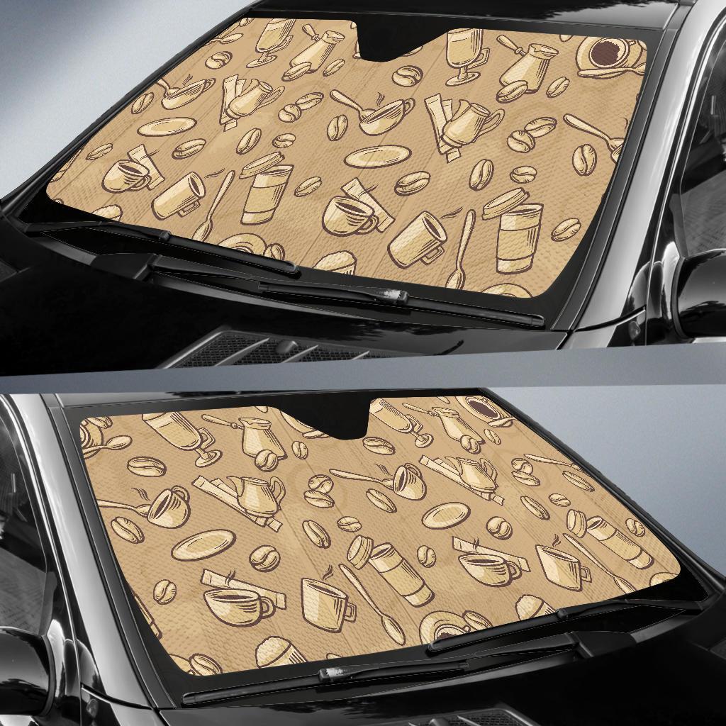 Coffee Pattern Print Car Sun Shade-grizzshop