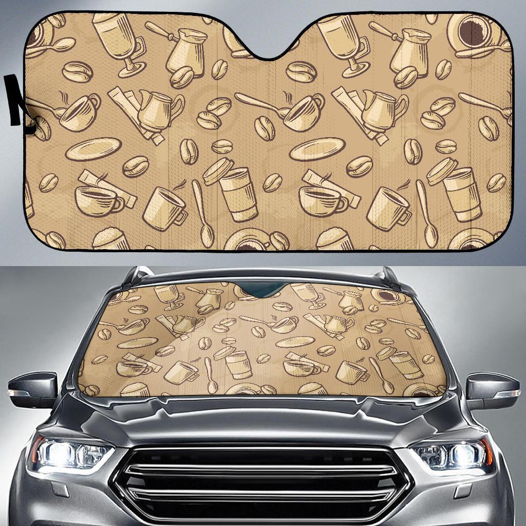 Coffee Pattern Print Car Sun Shade-grizzshop