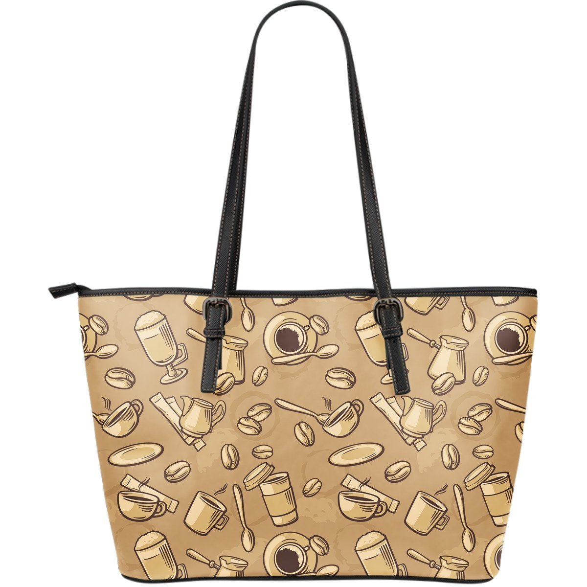 Coffee Pattern Print Leather Tote Bag-grizzshop