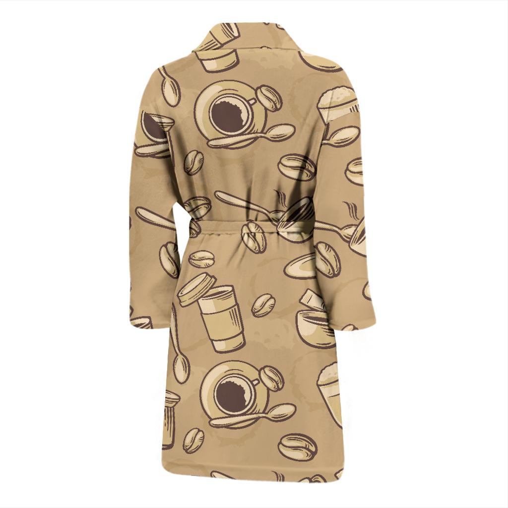 Coffee Pattern Print Men Long Robe-grizzshop