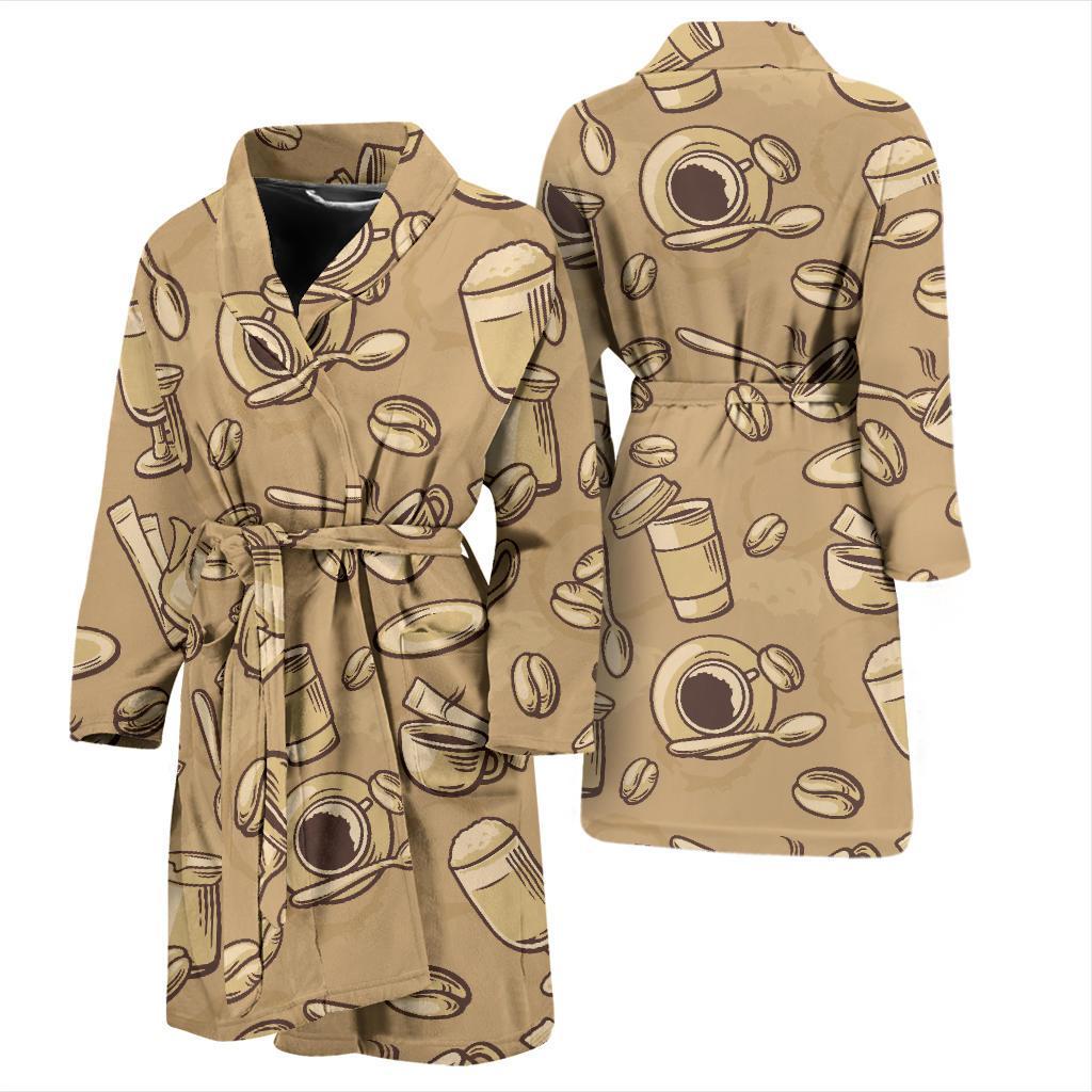 Coffee Pattern Print Men Long Robe-grizzshop