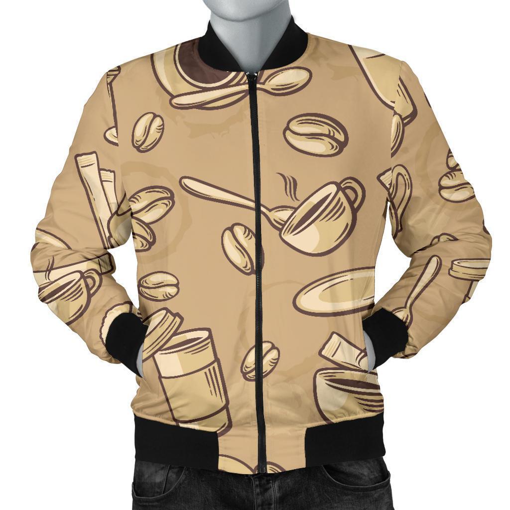 Coffee Pattern Print Men's Bomber Jacket-grizzshop