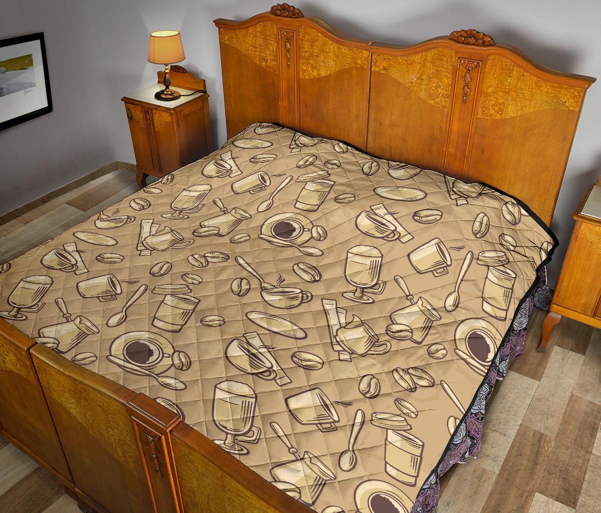 Coffee Pattern Print Quilt-grizzshop