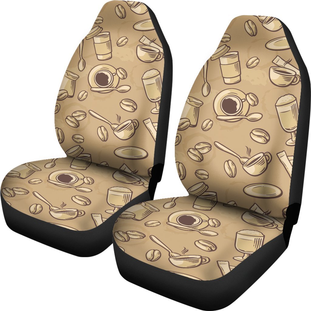 Coffee Pattern Print Universal Fit Car Seat Covers-grizzshop