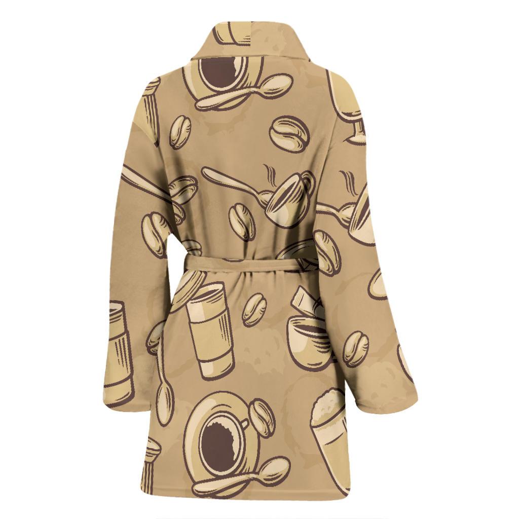 Coffee Pattern Print Women Long Robe-grizzshop