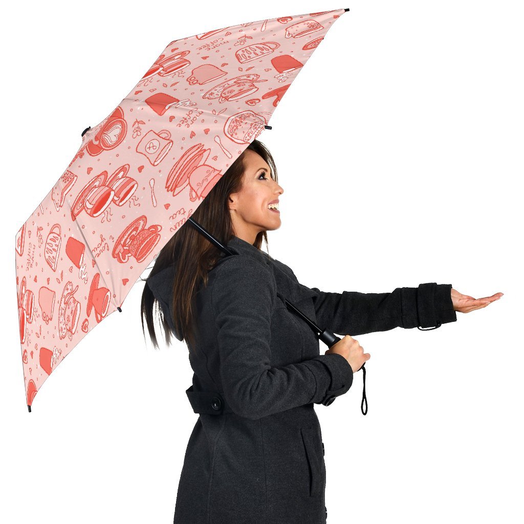 Coffee Pink Pattern Print Automatic Foldable Umbrella-grizzshop
