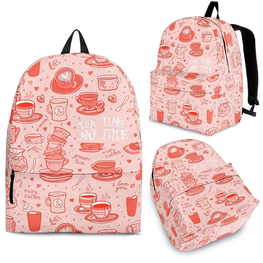 Coffee Pink Pattern Print Backpack-grizzshop