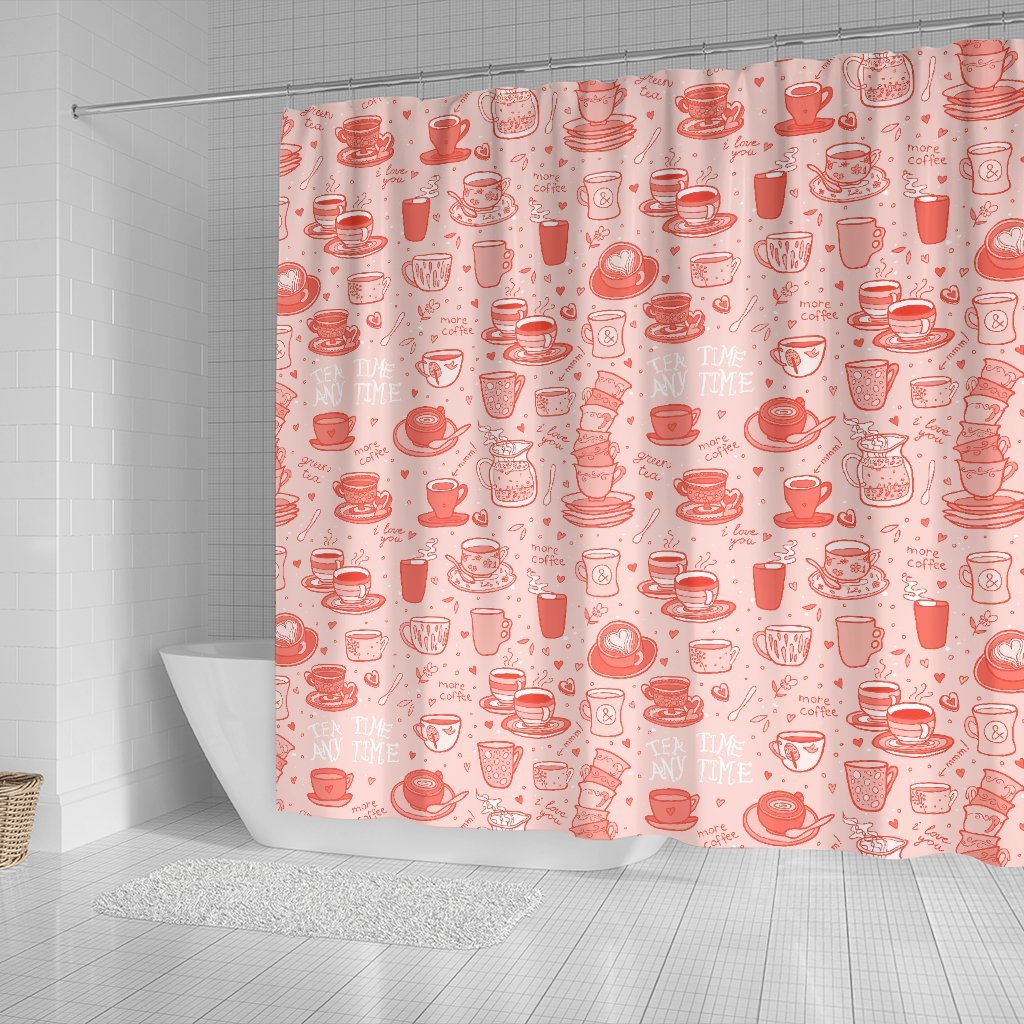 Coffee Pink Pattern Print Bathroom Shower Curtain-grizzshop