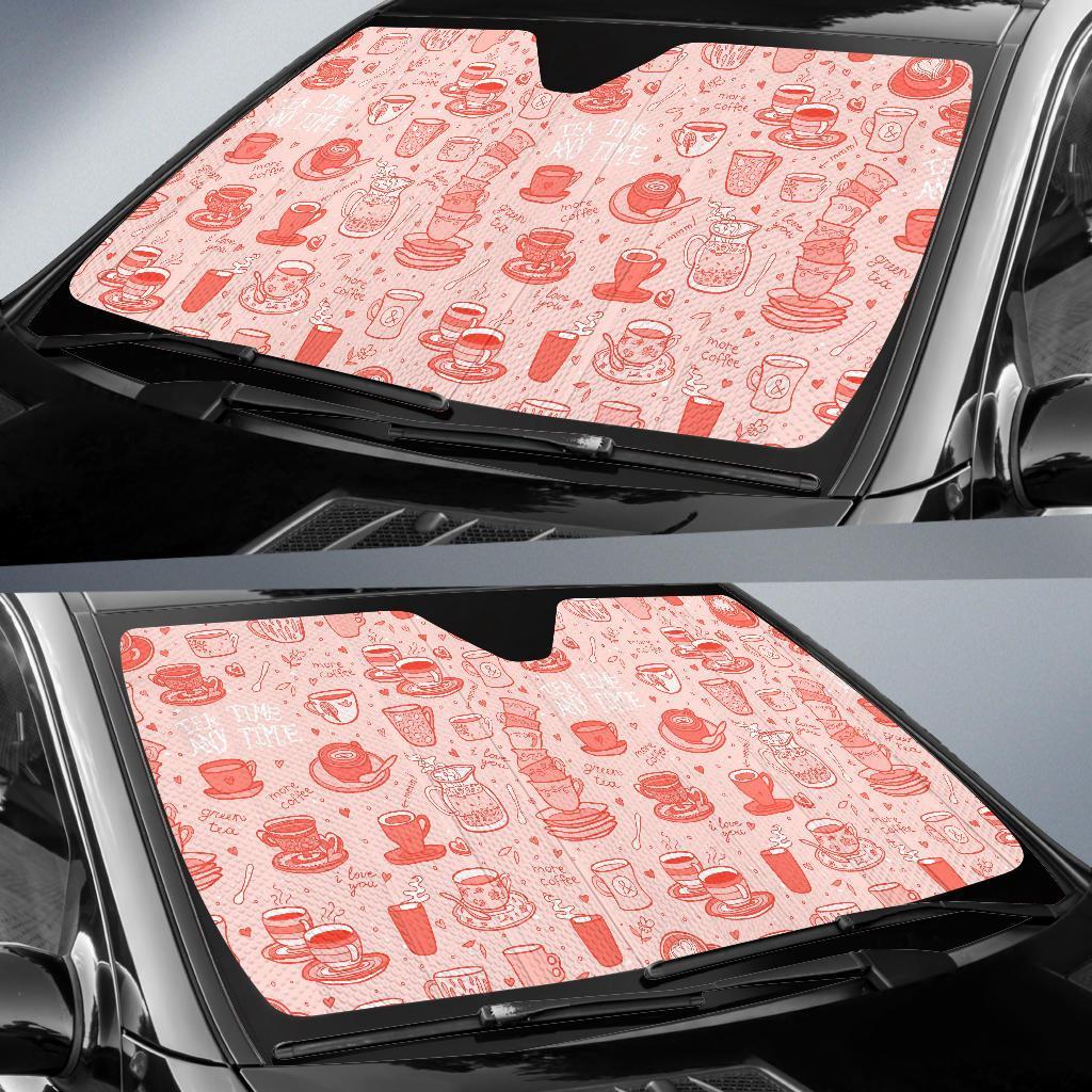 Coffee Pink Pattern Print Car Sun Shade-grizzshop