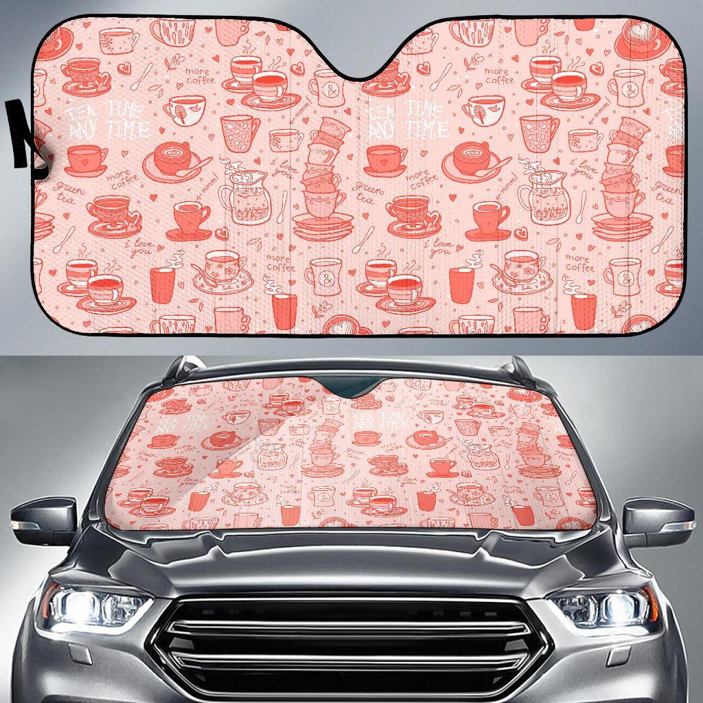 Coffee Pink Pattern Print Car Sun Shade-grizzshop