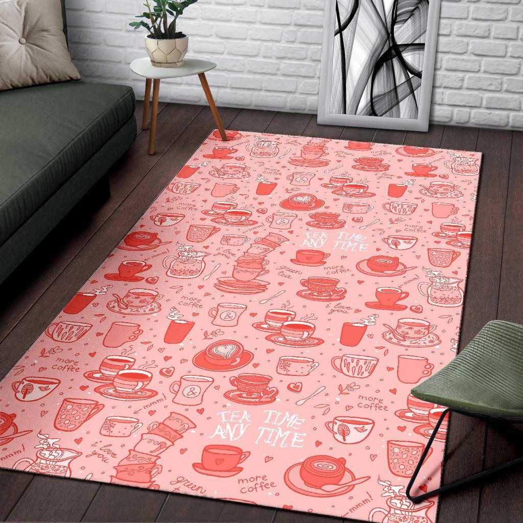 Coffee Pink Pattern Print Floor Mat-grizzshop