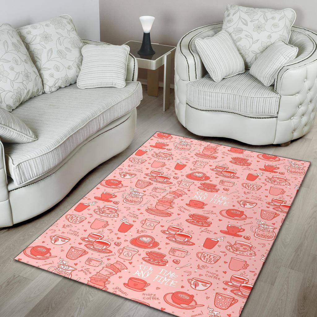 Coffee Pink Pattern Print Floor Mat-grizzshop