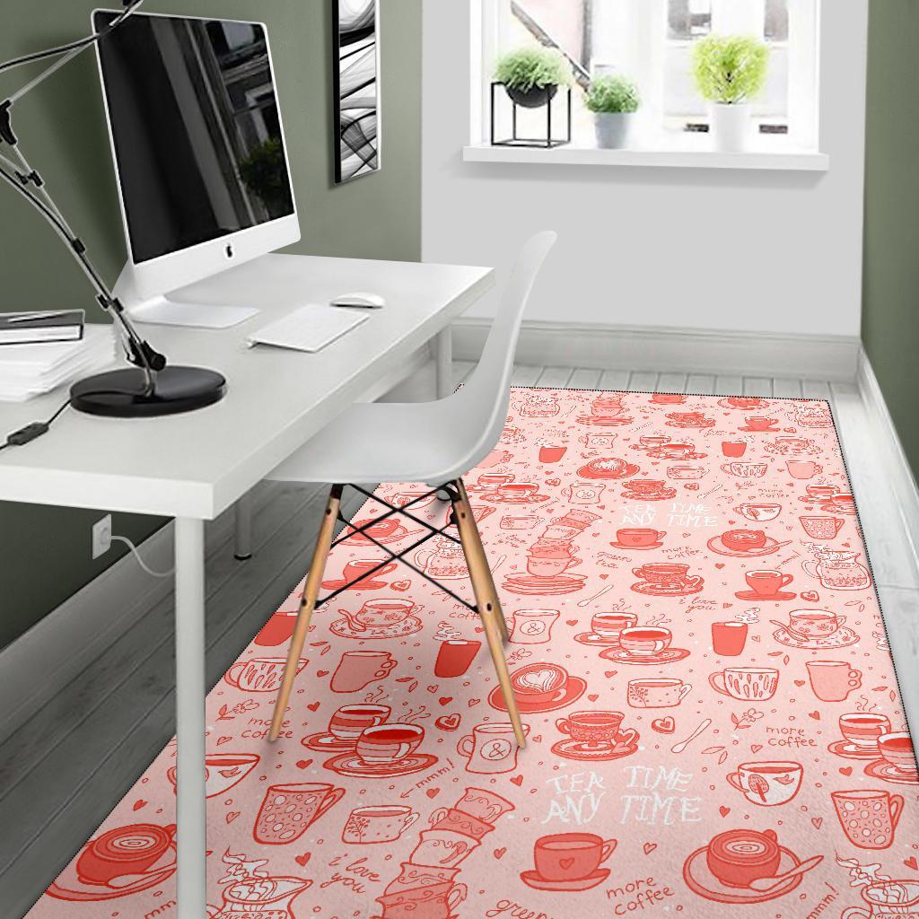 Coffee Pink Pattern Print Floor Mat-grizzshop