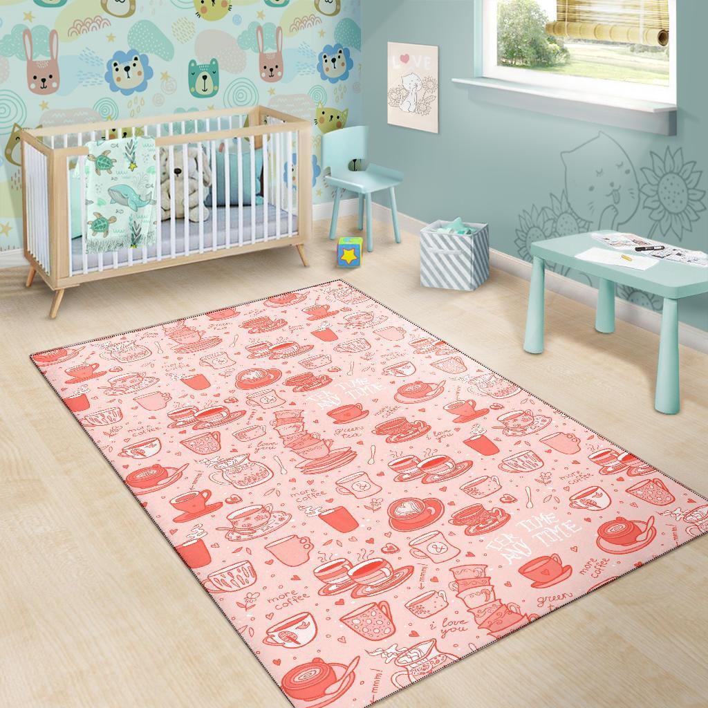 Coffee Pink Pattern Print Floor Mat-grizzshop