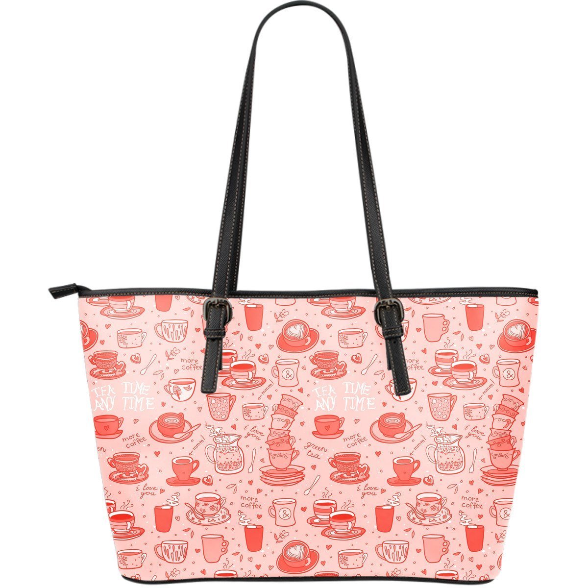 Coffee Pink Pattern Print Leather Tote Bag-grizzshop
