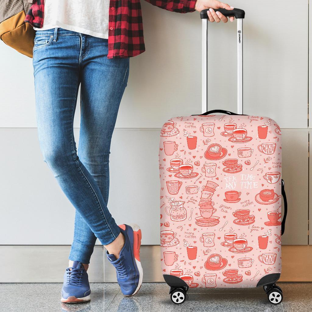 Coffee Pink Pattern Print Luggage Cover Protector-grizzshop