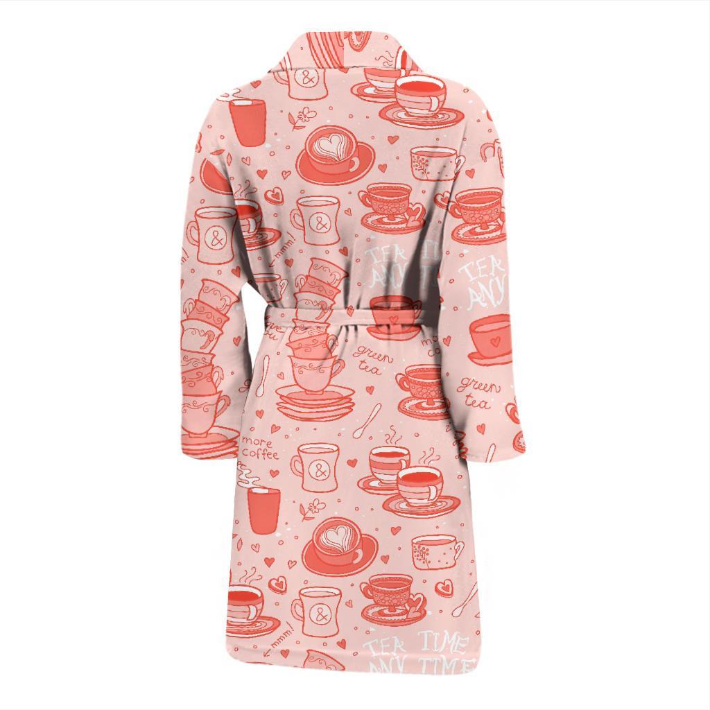 Coffee Pink Pattern Print Men Long Robe-grizzshop