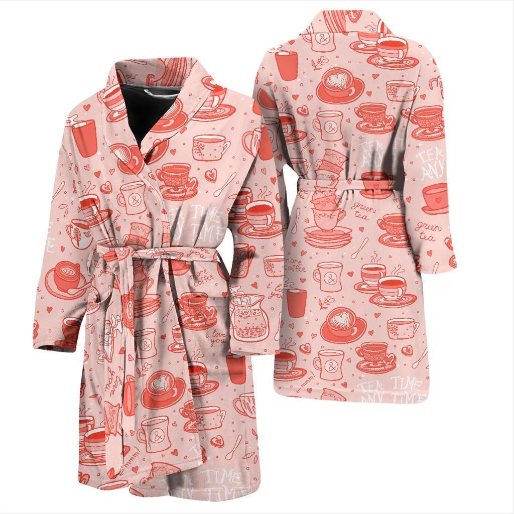 Coffee Pink Pattern Print Men Long Robe-grizzshop
