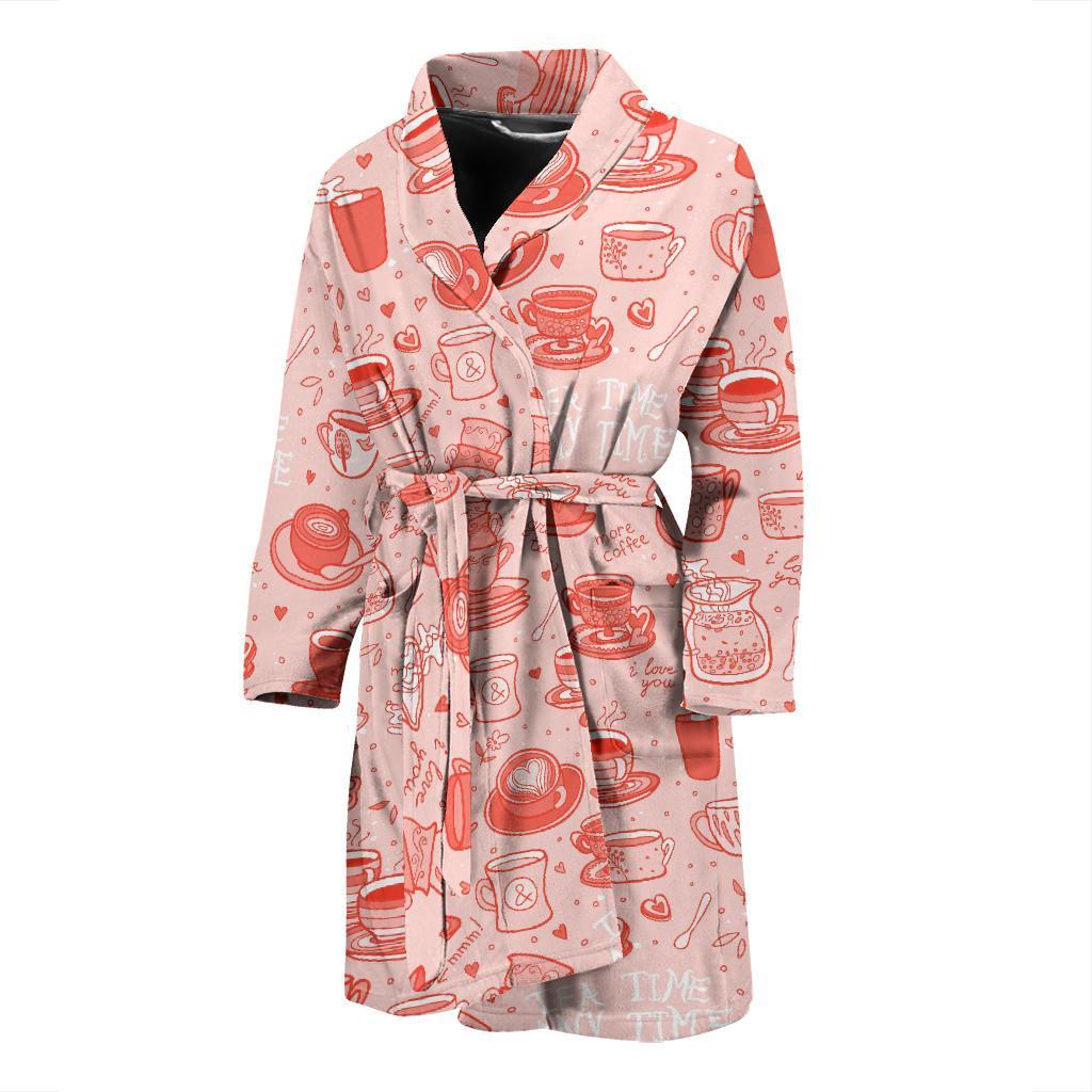 Coffee Pink Pattern Print Men Long Robe-grizzshop