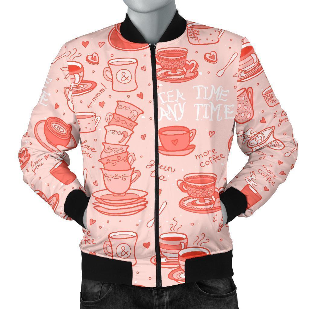 Coffee Pink Pattern Print Men's Bomber Jacket-grizzshop