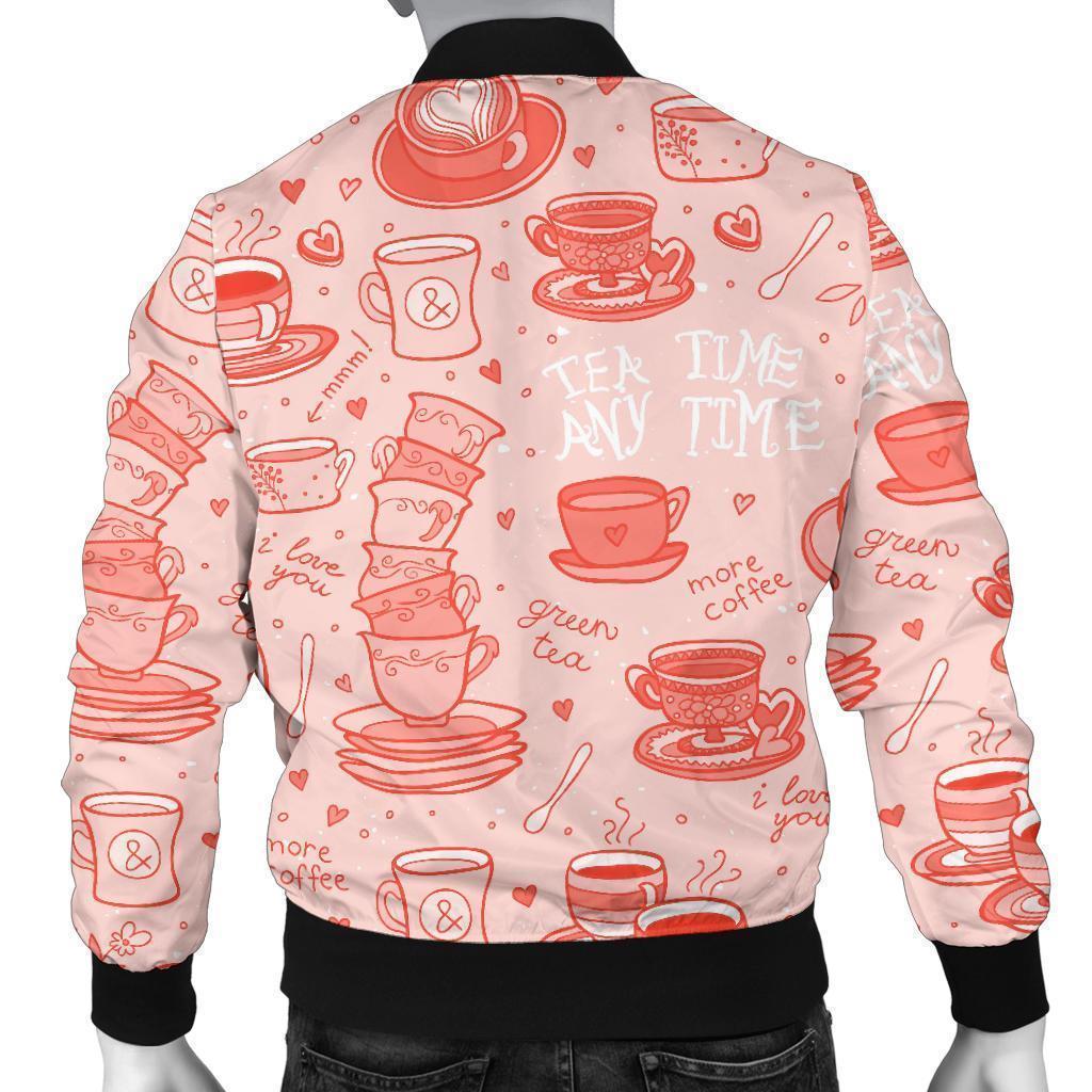 Coffee Pink Pattern Print Men's Bomber Jacket-grizzshop