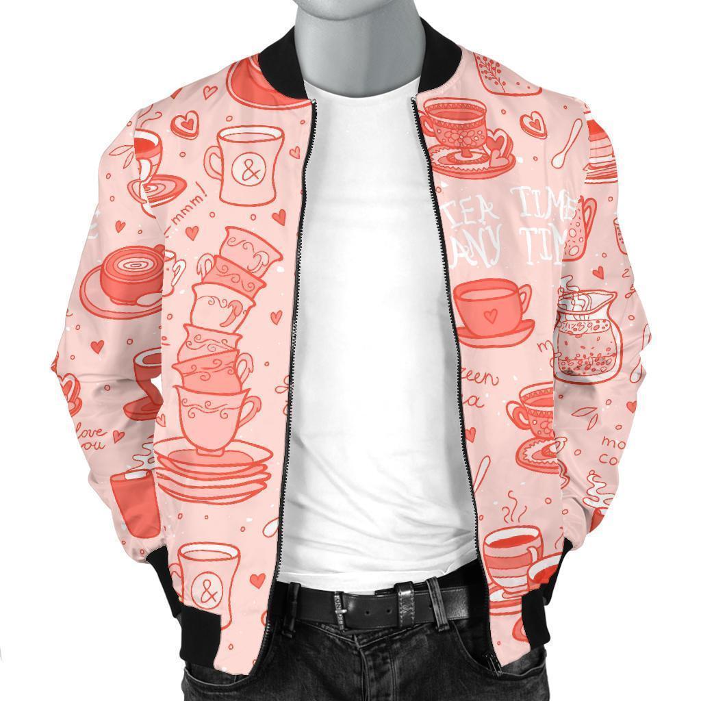 Coffee Pink Pattern Print Men's Bomber Jacket-grizzshop