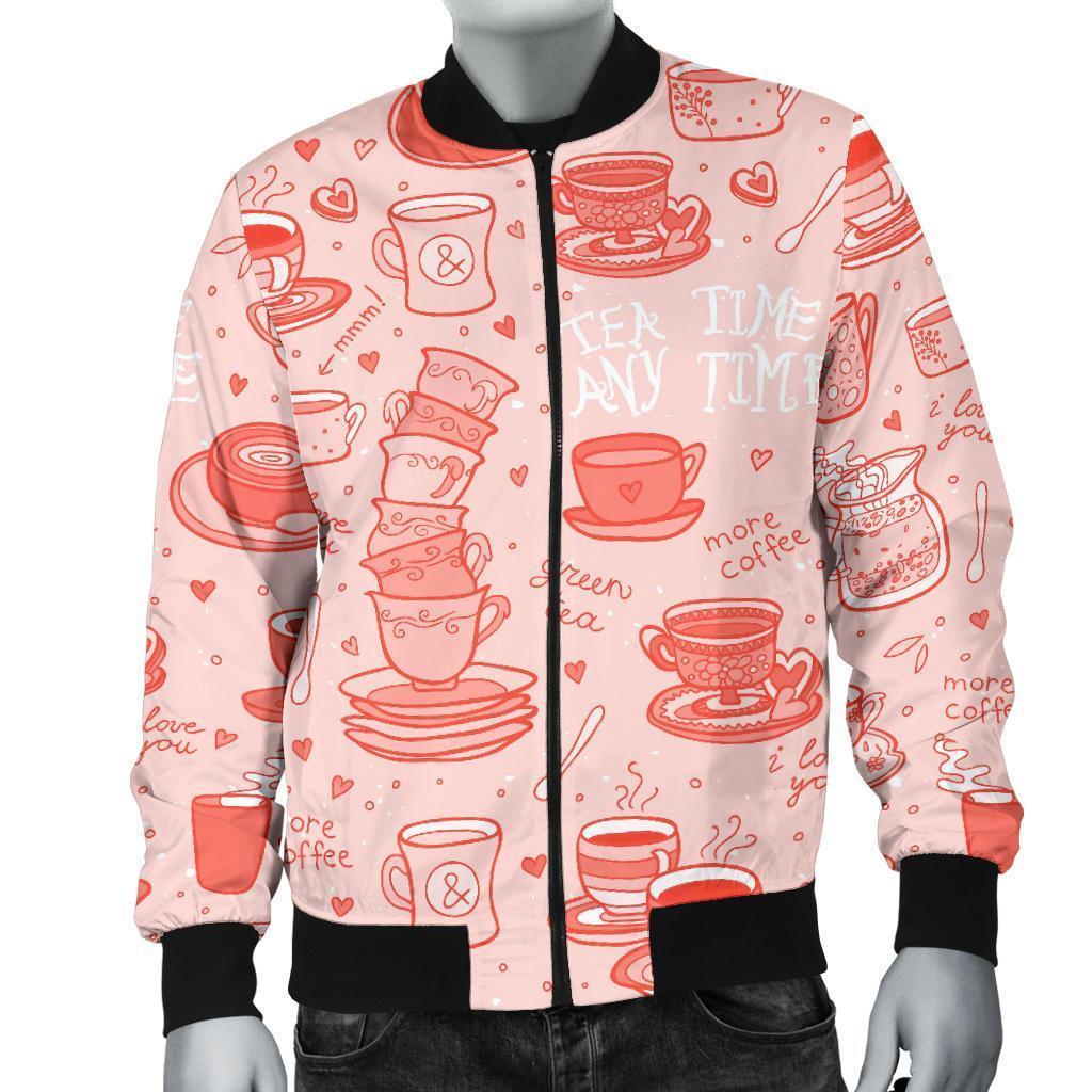 Coffee Pink Pattern Print Men's Bomber Jacket-grizzshop