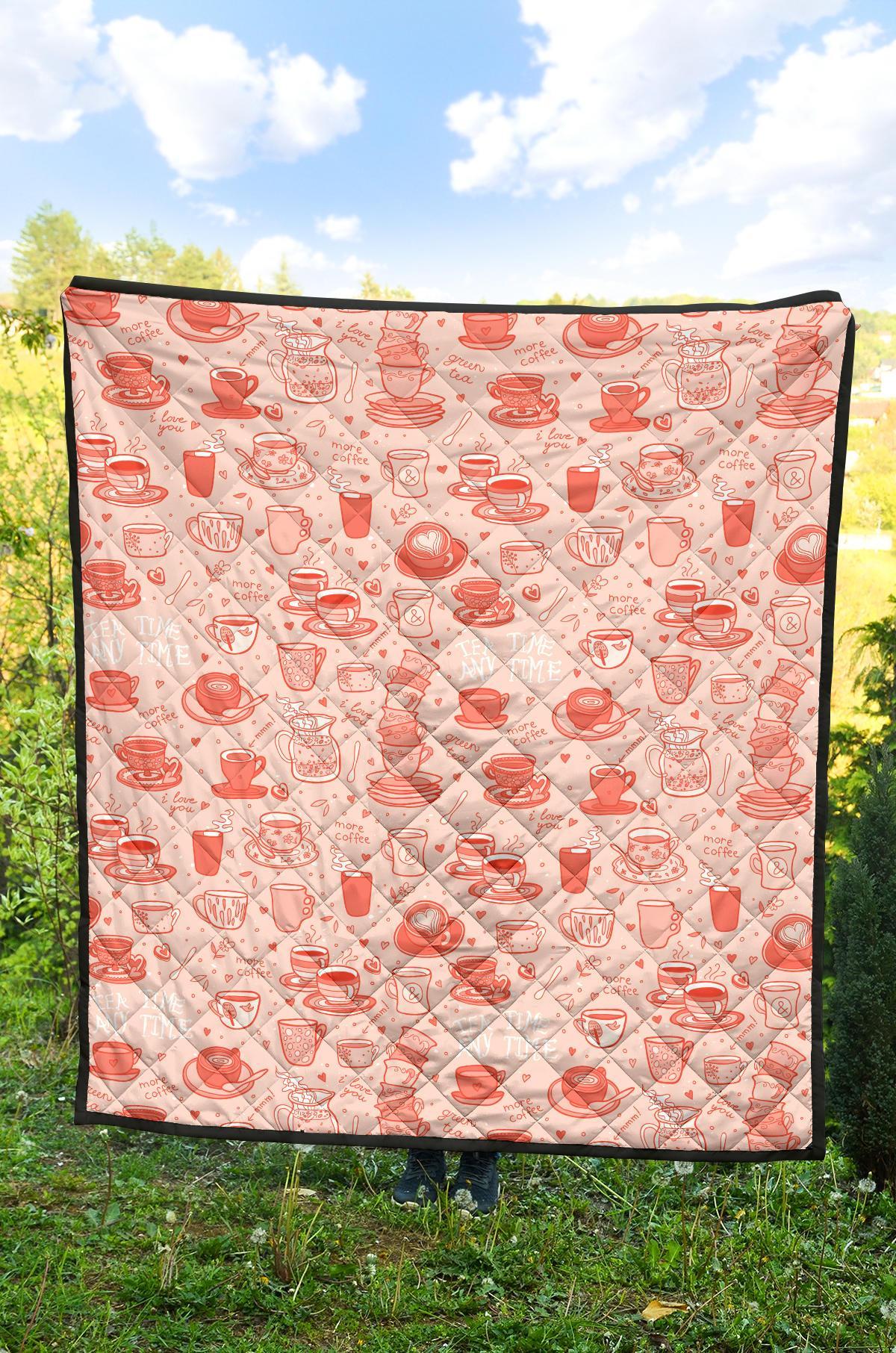 Coffee Pink Pattern Print Quilt-grizzshop