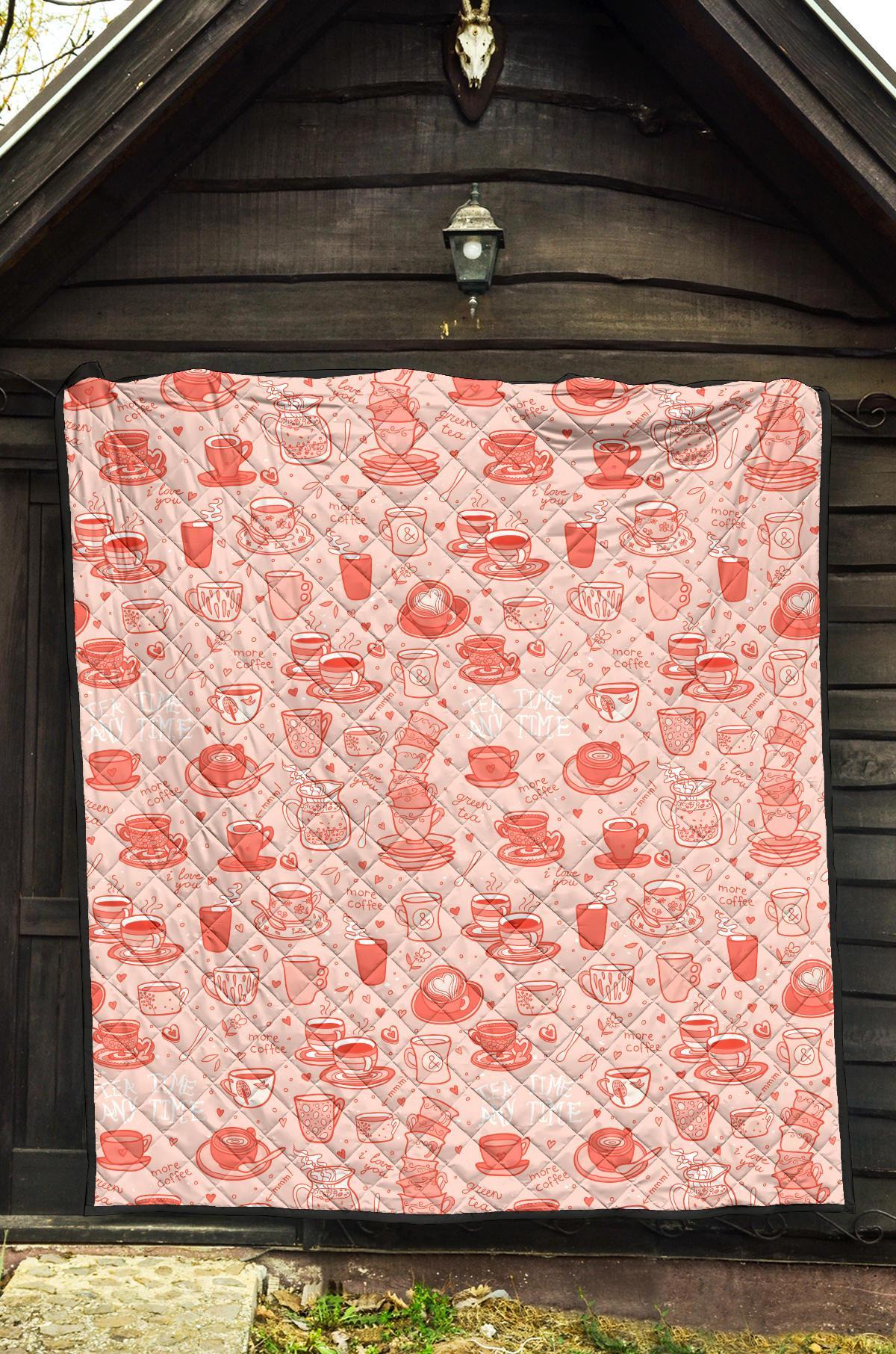 Coffee Pink Pattern Print Quilt-grizzshop