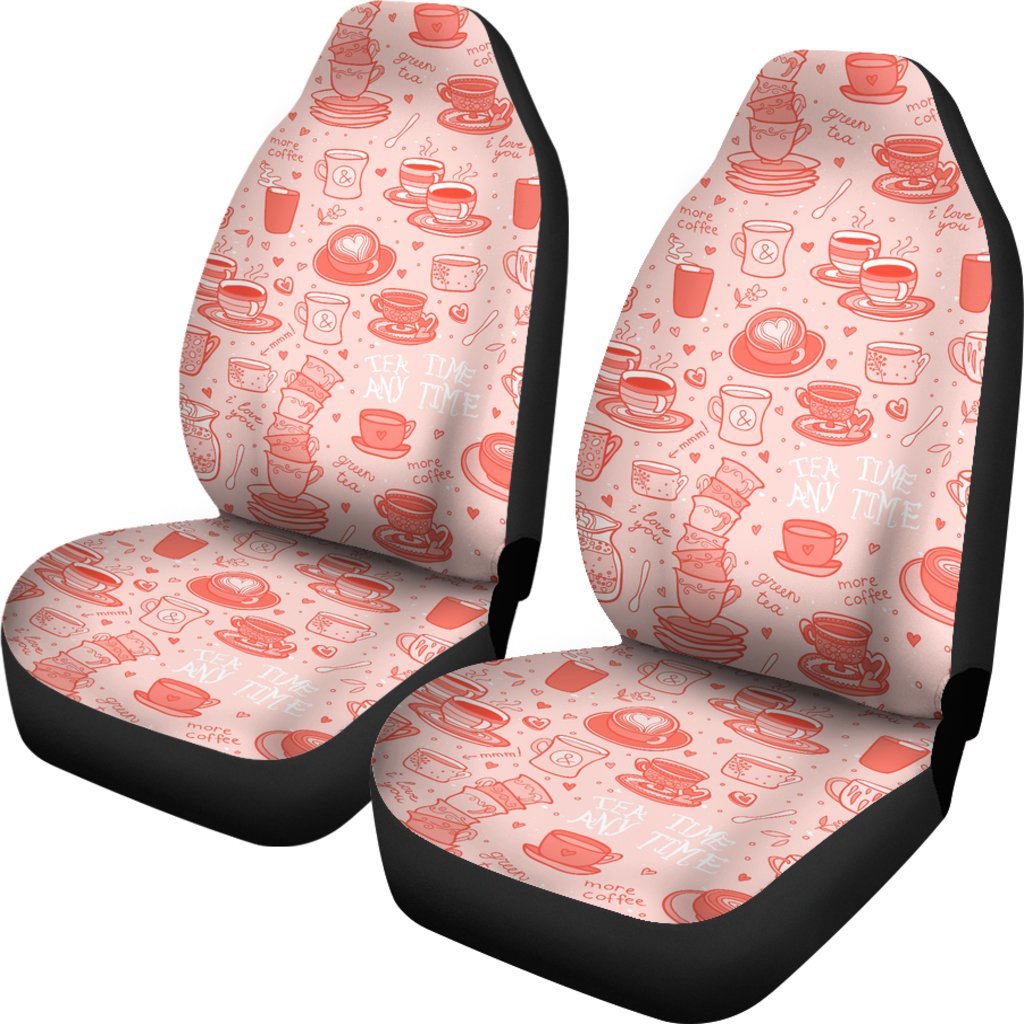 Coffee Pink Pattern Print Universal Fit Car Seat Covers-grizzshop