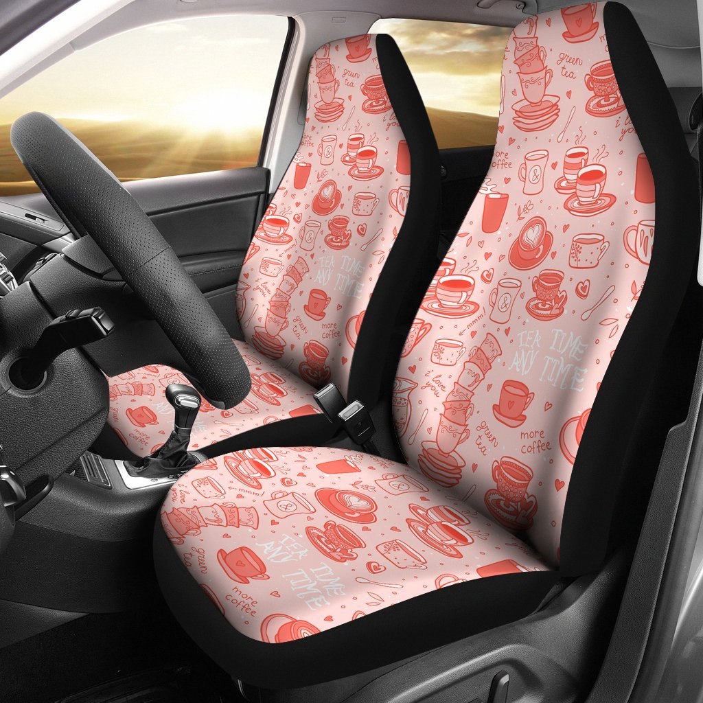 Coffee Pink Pattern Print Universal Fit Car Seat Covers-grizzshop