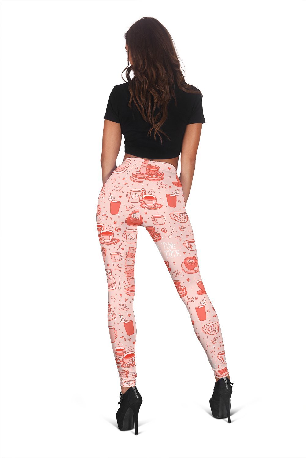 Coffee Pink Pattern Print Women Leggings-grizzshop