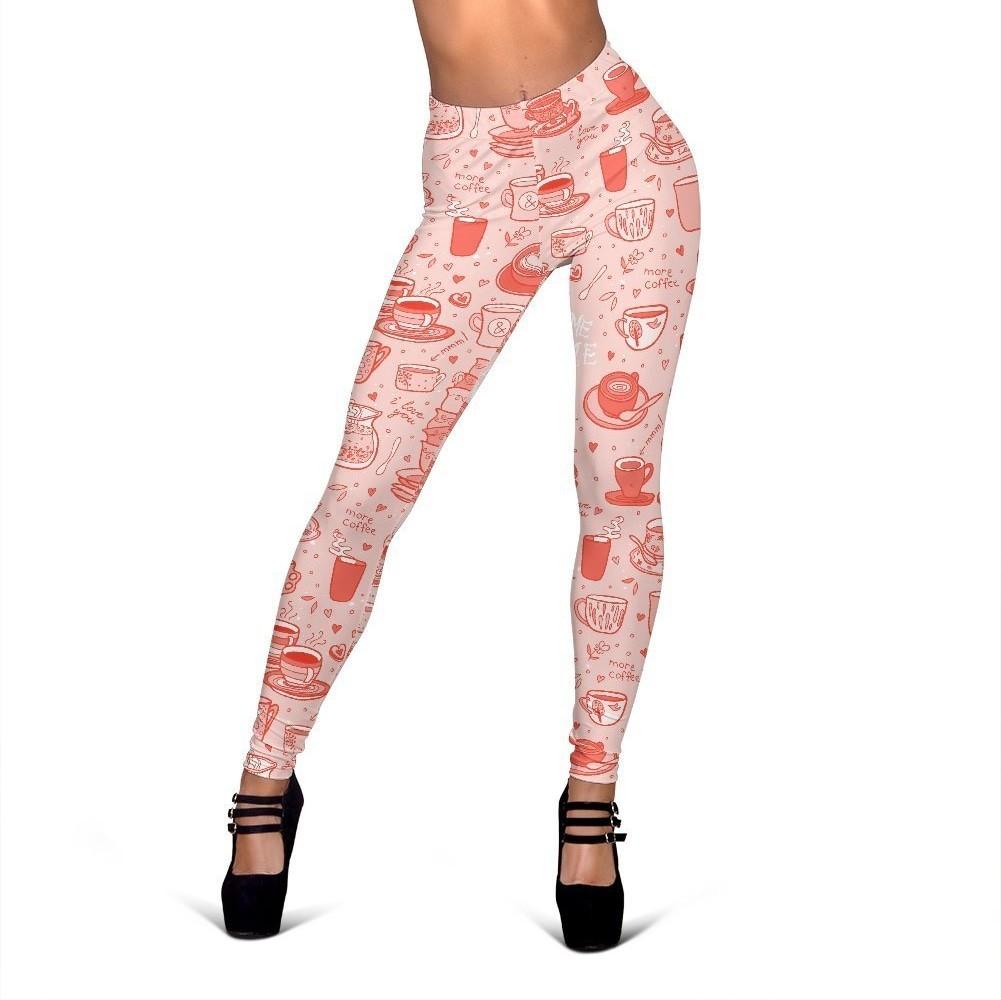 Coffee Pink Pattern Print Women Leggings-grizzshop