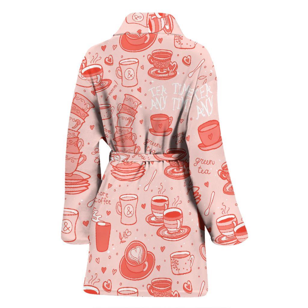 Coffee Pink Pattern Print Women Long Robe-grizzshop