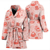 Coffee Pink Pattern Print Women Long Robe-grizzshop