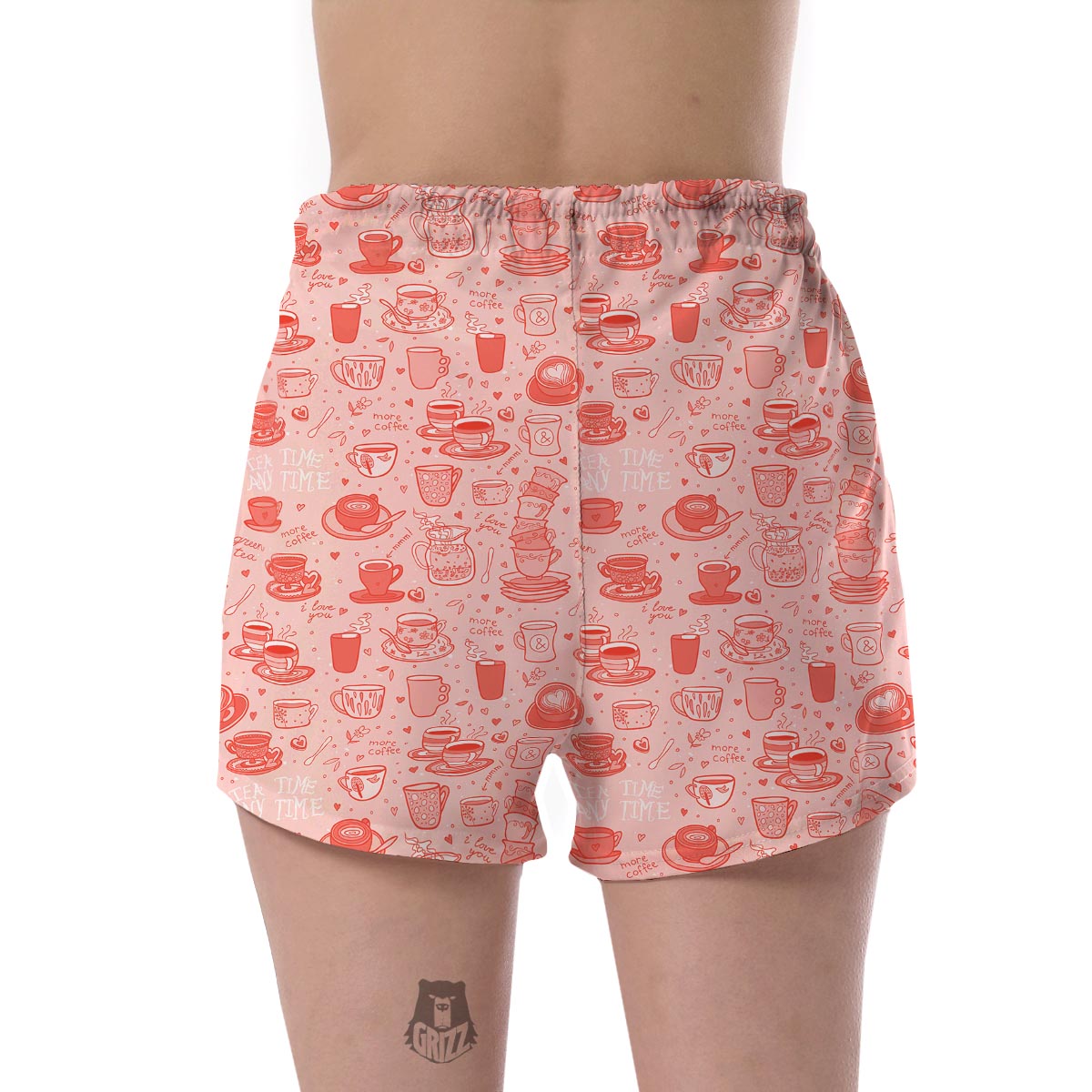 Coffee Pink Pattern Print Women's Shorts-grizzshop