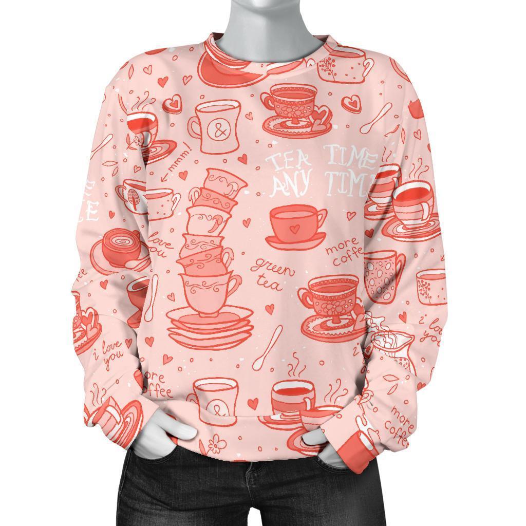 Coffee Pink Pattern Print Women's Sweatshirt-grizzshop